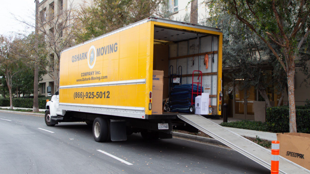 qshark moving truck during loading for a move from San diego to Las vegas 