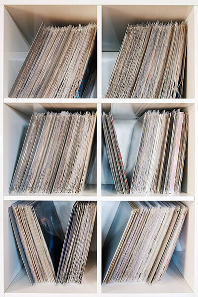 record collection organized on shelves