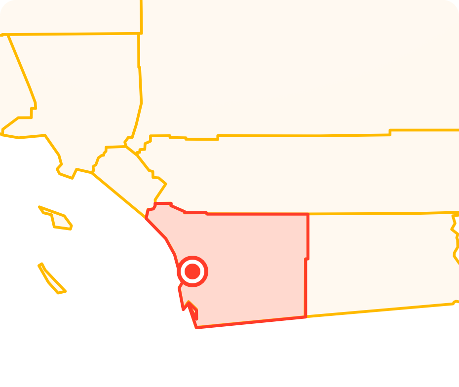 A pin pointing to Movers Poway on the map of California, which is one of a home location of Qshark Moving Company
