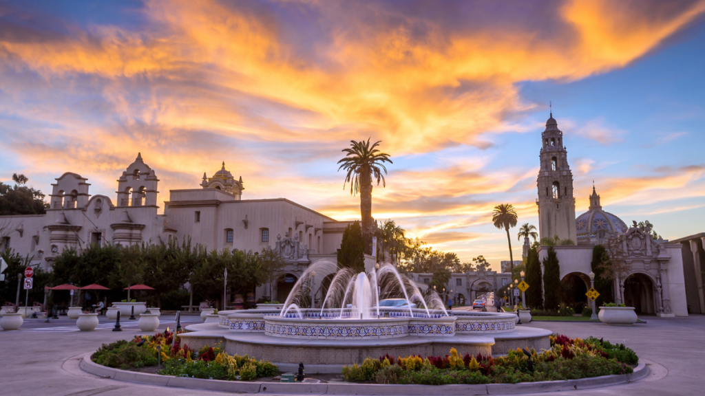 A picture of people enjoying Balboa Park and museums in San Diego