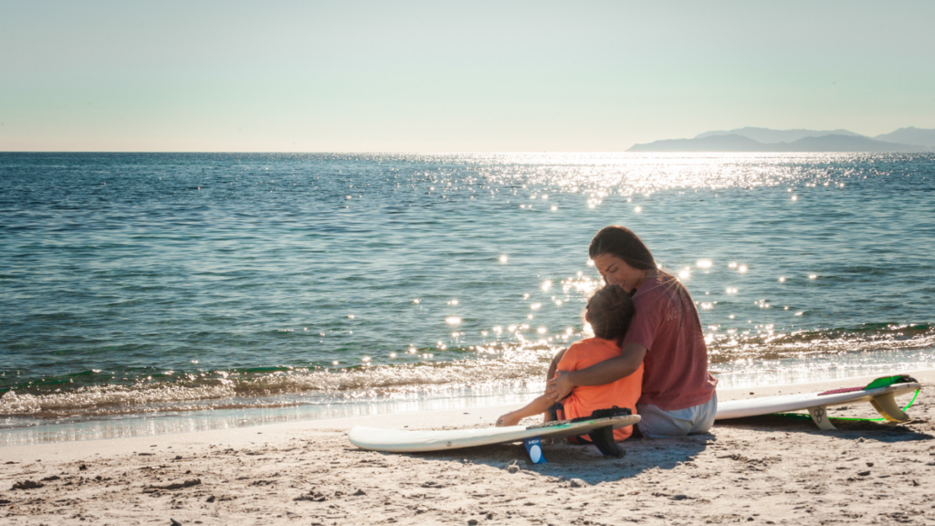 A picture of people enjoying the beaches and surfing in San Diego