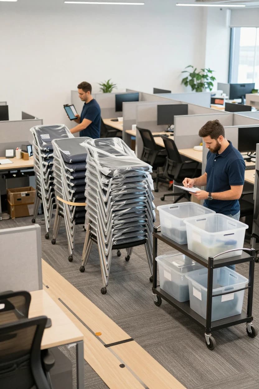 Office staging and inventory control during a commercial move in San Diego
