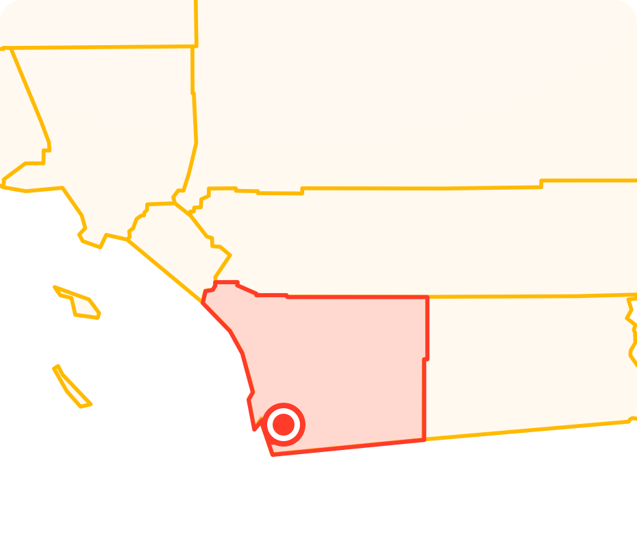 A pin pointing to Chula Vista on the map of California, which is one of a home location of Qshark Moving Company