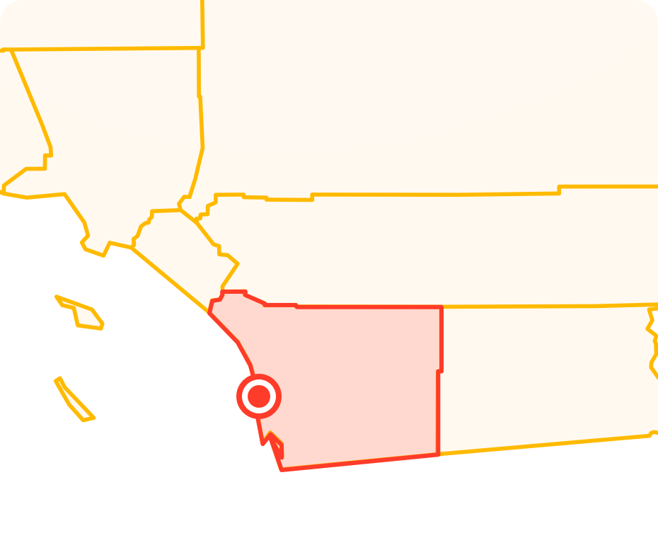 A pin pointing to Movers Del Mar on the map of California, which is one of a home location of Qshark Moving Company
