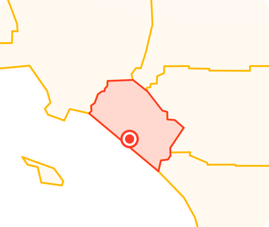 A pin pointing to Huntington Beach on the map of California, which is one of a home location of Qshark Moving Company