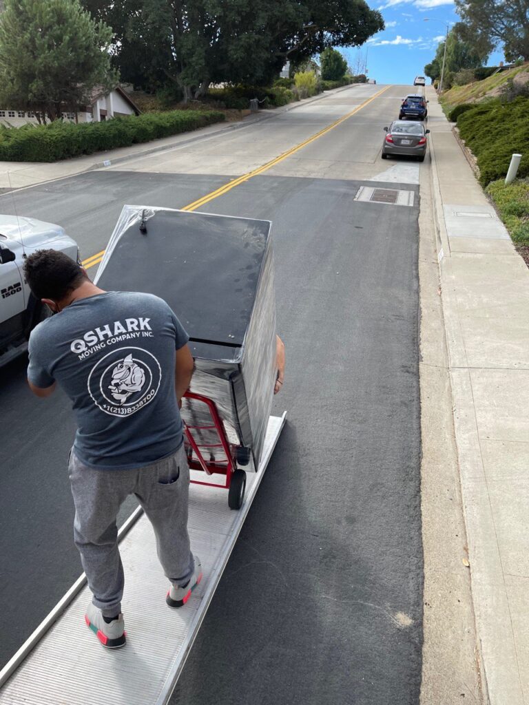 movers moving a fridge