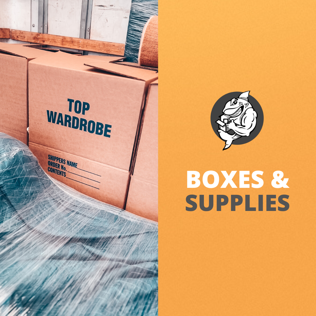 Moving supplies, boxes, tape, shrink wrap