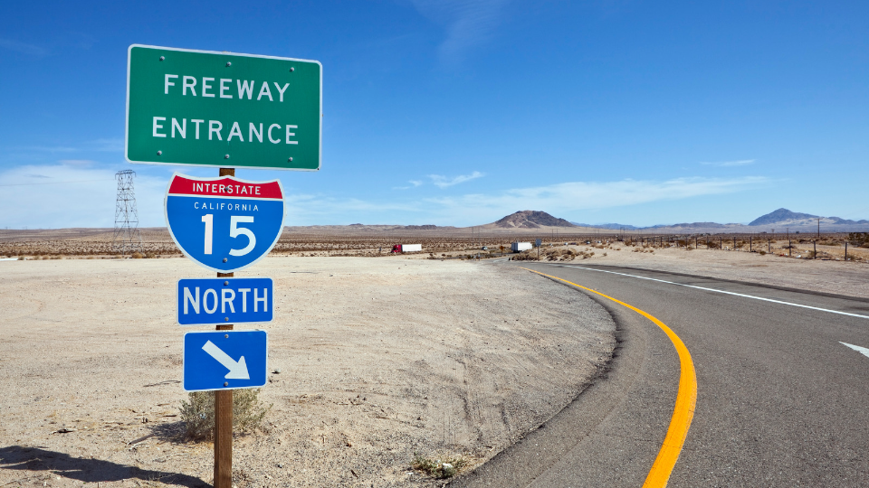 a picture of I-15 freeway showing how far is san diego from las vegas
