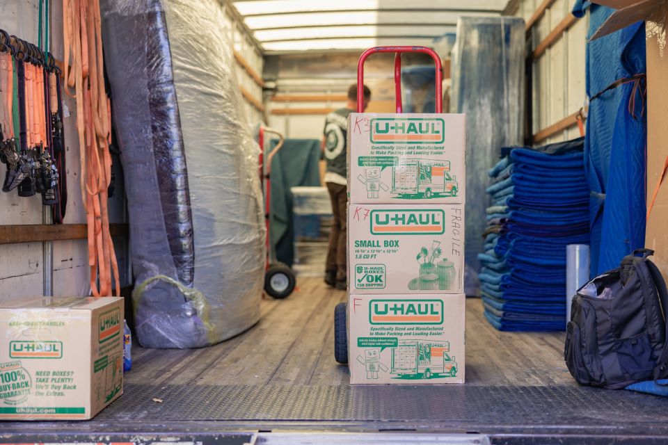 a picture of prepared boxes in qshark moving truck and movers glendale ca