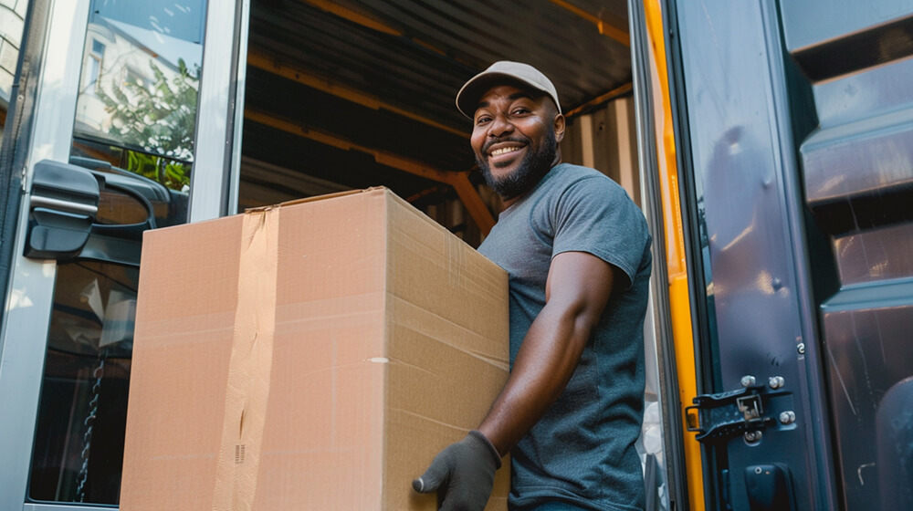 A man holding a moving box