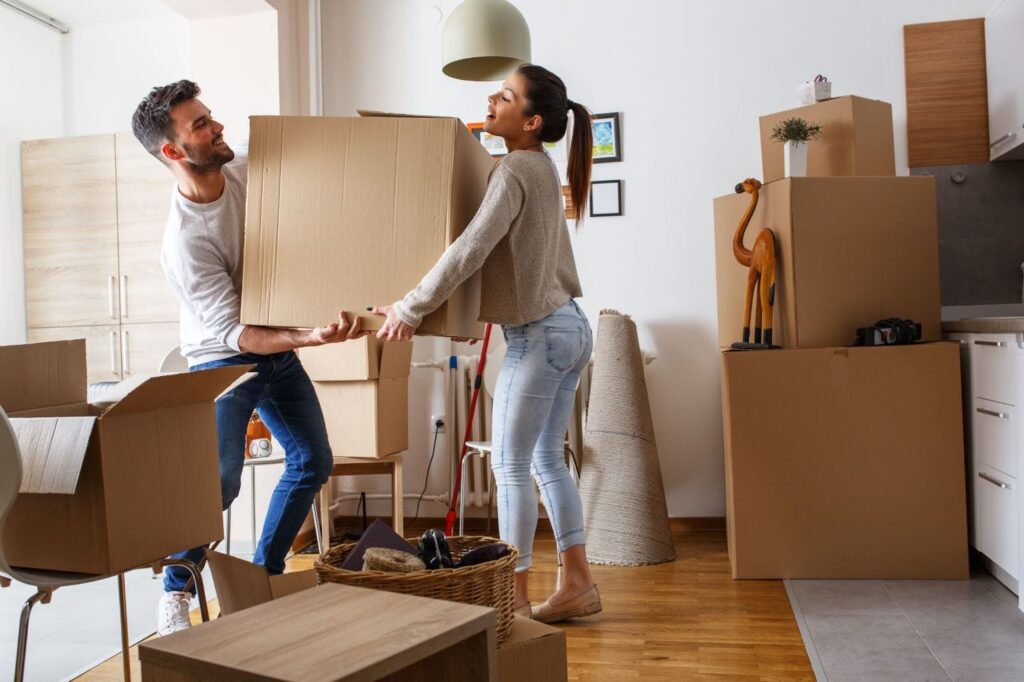 A young couple during a move