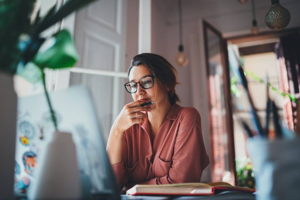 A woman doing research online