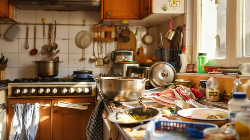 Messy and cluttered kitchen