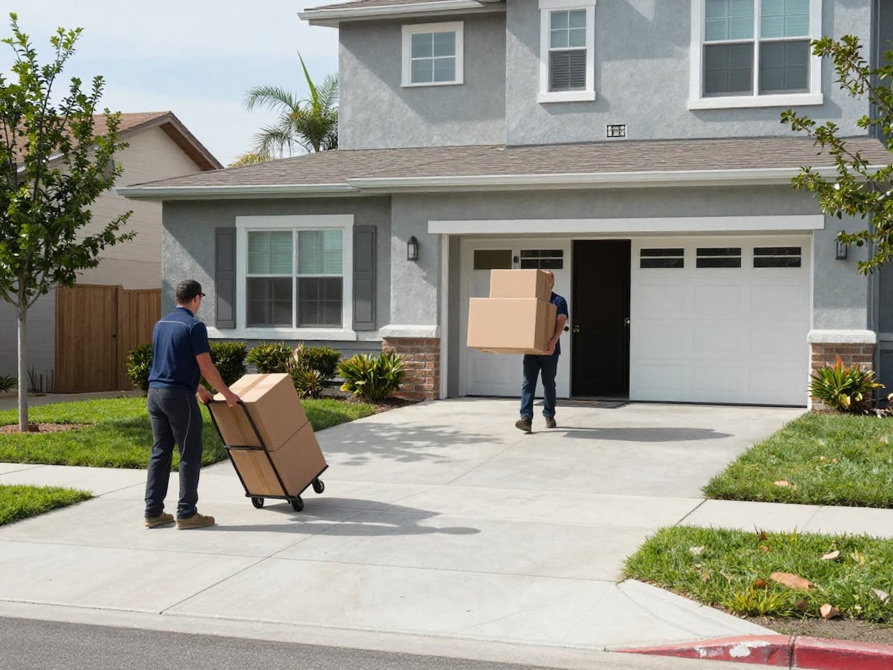 Mover carrying boxes during a cross-country move from San Diego